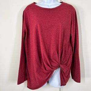 Umgee Long Sleeve Tee with cool‎ side knot, Heather burnt red